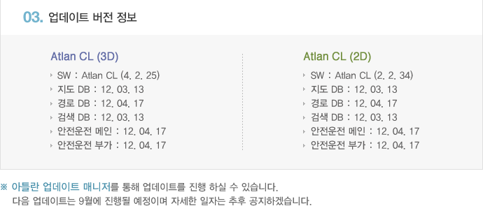 3. 업데이트 버전 정보 : Atlan CL (3D)/Atlan CL (2D)